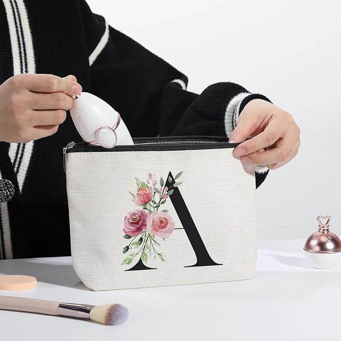 kdxpbpz Initial Make up Bag, Personalized Gifts for Women, Bridesmaid Gifts, Birthday Gifts for Women Mom, Gifts for Best Friend, Bride Bridesmaid Cosmetic bag (Letter A)