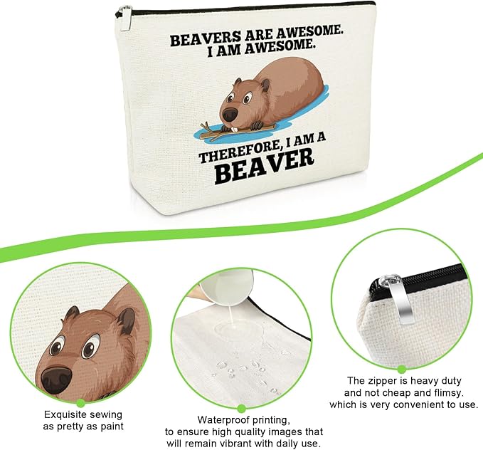 Gevody Beaver Gifts for Women Makeup Bag for Beaver Lovers Inspirational Gifts for Best Friend Cosmetic Bag Christmas Birthday Presents for Animal Lover Daughter Sister Coworker Travel Cosmetic Pouch