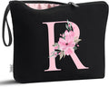 Vavabox A-Z Personalized Makeup Bag, Birthday Gifts for Women Mom, Gifts for Best Friend, Bride Bridesmaid Cosmetic bag (R, 02-Black)