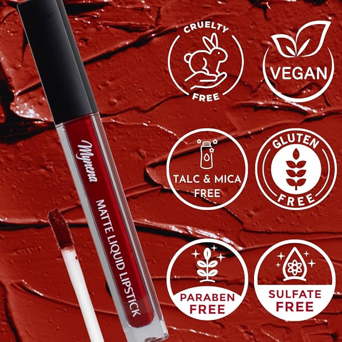 Mynena Hydrating Red Matte Liquid Lipstick, Long Lasting Lip Stain - Elle