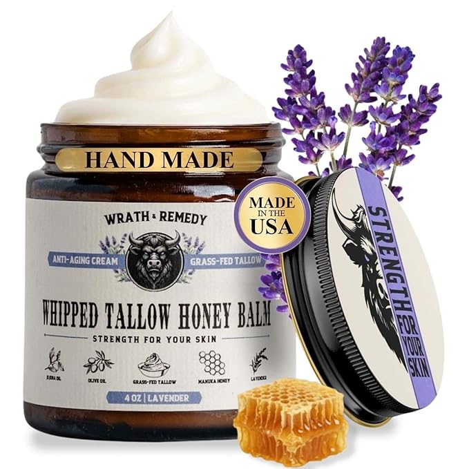 Organic Beef Tallow for Skin & Face - Whipped Honey Balm, Lavender (4 OZ)