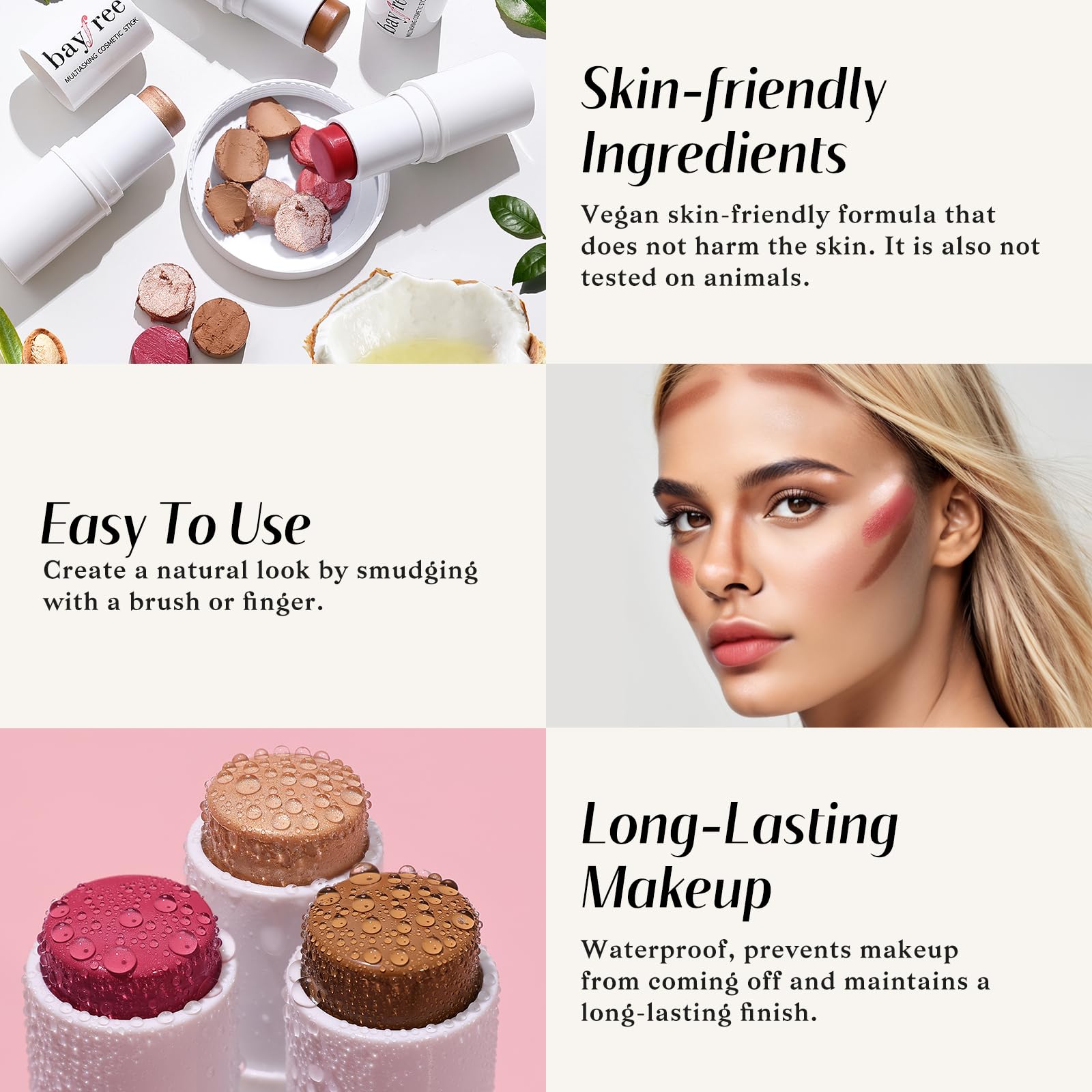 KIMUSE Multi Stick Trio Face Makeup, Cream Blush Stick for Cheeks & Lips, Contour Stick & Highlighter Makeup Sticks for All Skin