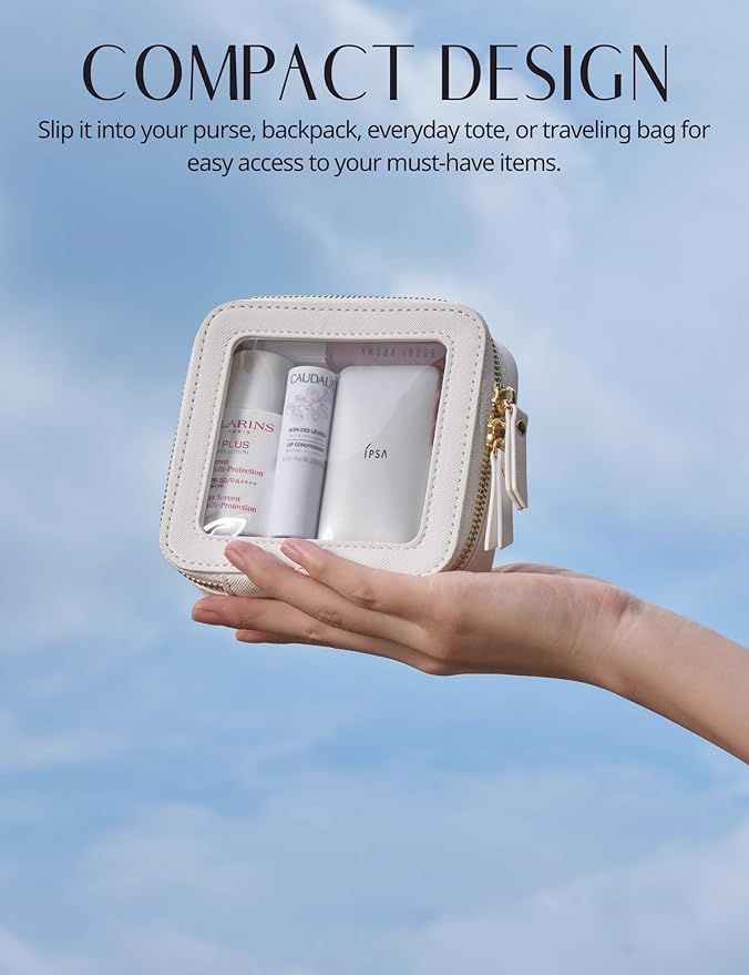 Popvibe Clear Makeup Bag with Zipper, Set of 2, Mini and Medium, White