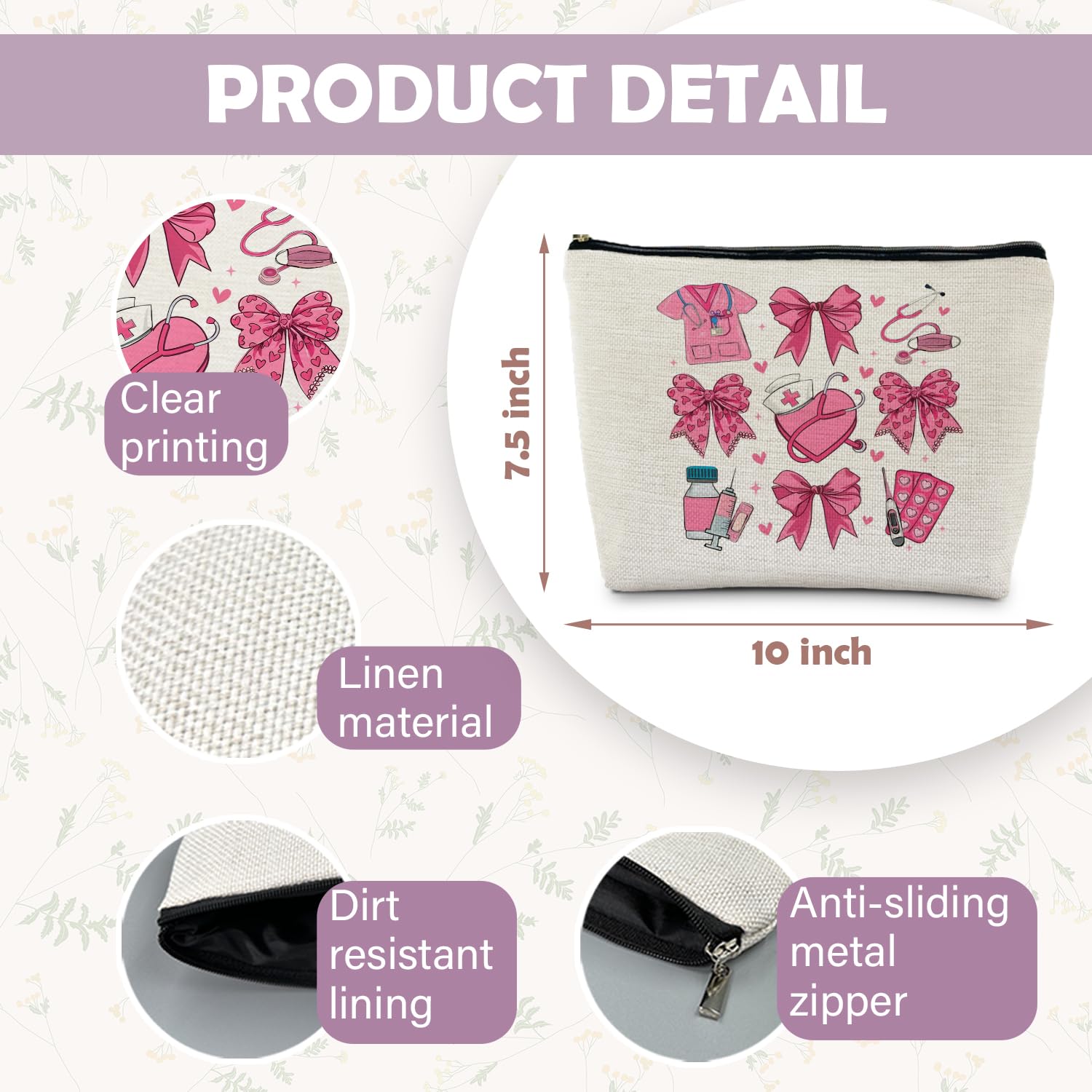 RYYCDOI Coquette Pink Bow Nurse Makeup Bag, Nurse Gifts for Women Cosmetic Bags, Nurse Week Gifts Makeup Pouch, Nurse Appreciation Gifts Zipper Pouch