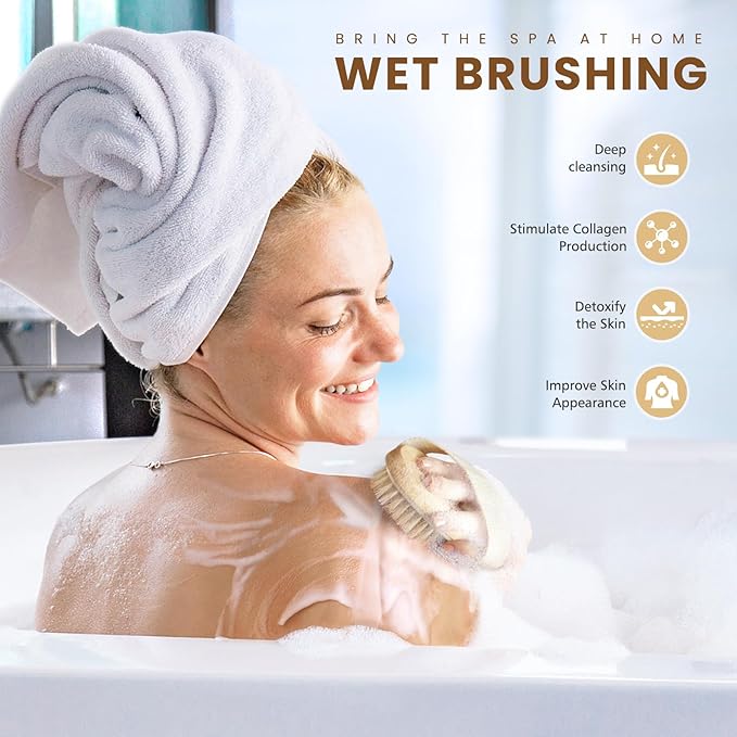 POPCHOSE Dry Brushing Body Brush, Natural Boar Bristle Exfoliating Brush