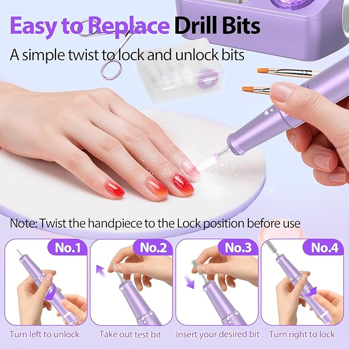 PYVOLA Professional Electric Nail Drill E-File Machine - 45,000 RPM Corded Nail Drills Kit with Low Noise & LED Display for Shaping, Removing & Polishing Acrylic Gel Nails for Salon Home