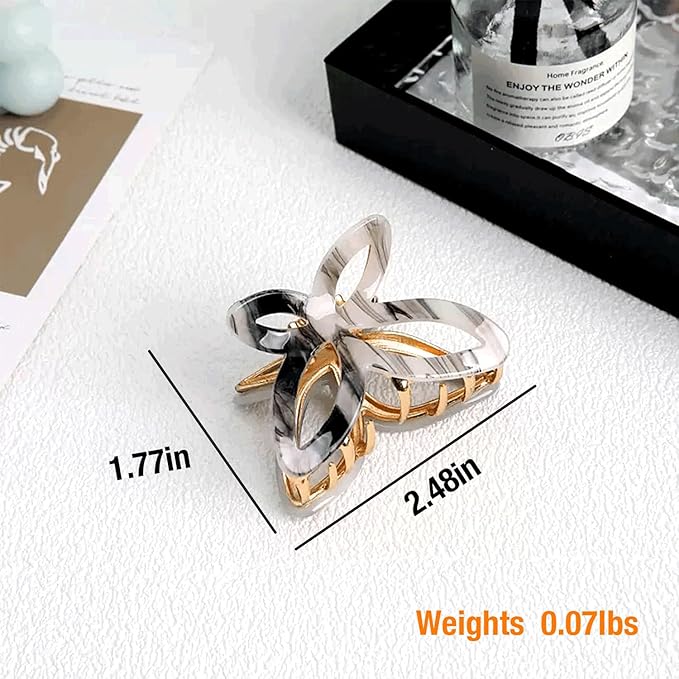 Solilayx Metal Butterfly Hair Clips for Women -White & Grey Marble Pattern Fashion Decorative Hair Clips, Cute Hair Accessories for Girls, 2 Pack
