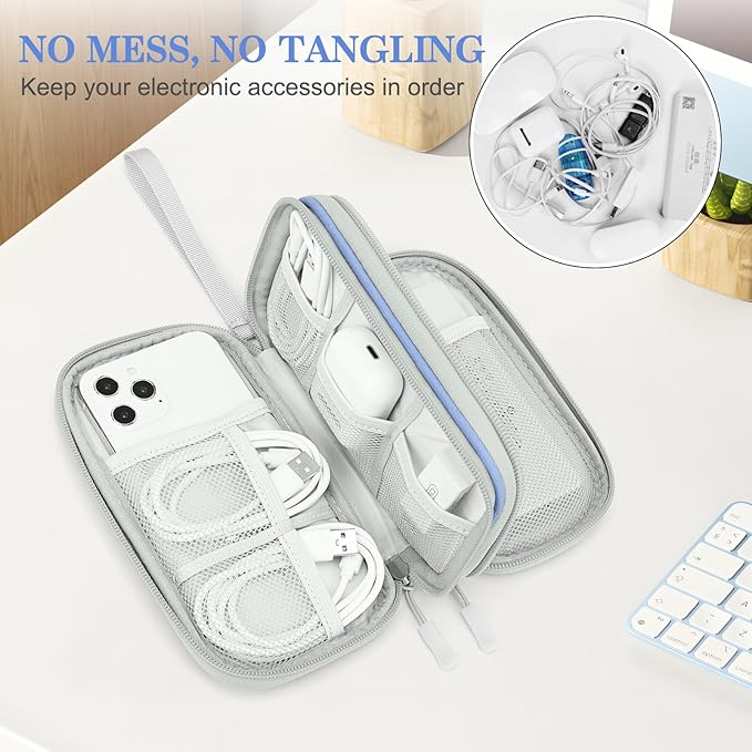 FYY Electronic Organizer, Travel Tech Pouch, Cable Organizer Blue Quilted