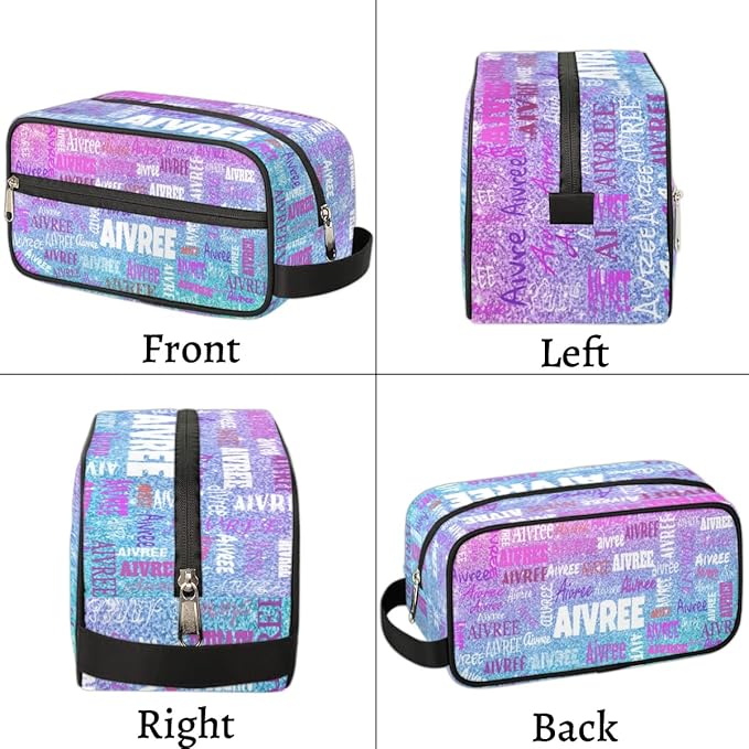 KFNHN Personalized Name Travel Toiletry Bag Gradient Purple Blue Glittering