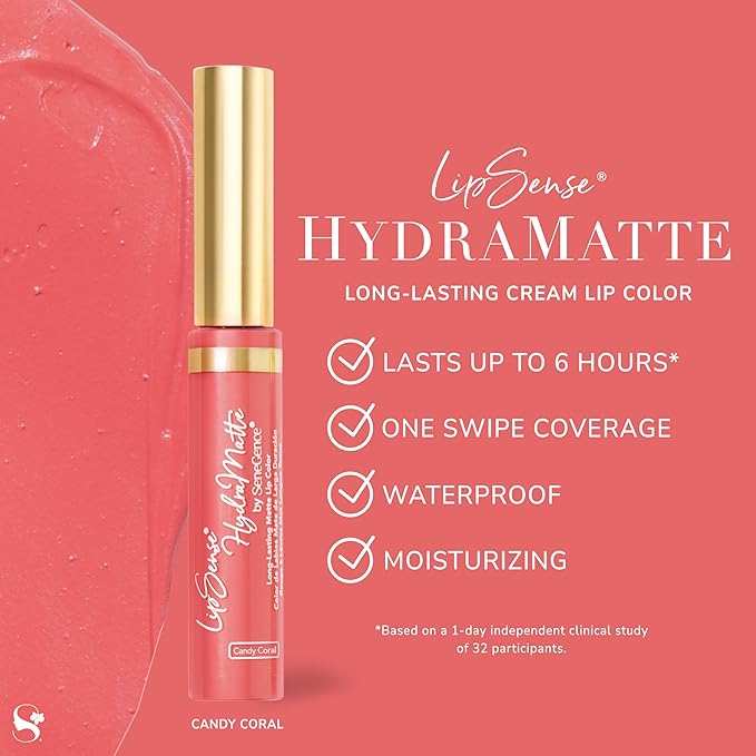 SeneGence LipSense HydraMatte Long-Lasting Liquid Lipstick – Candy Coral, 0.25 Fl Oz. Up to 6-Hour Wear. Waterproof. Transfer-Proof Cream-to-Matte. Hydrating. Vegan. Alcohol-Free.