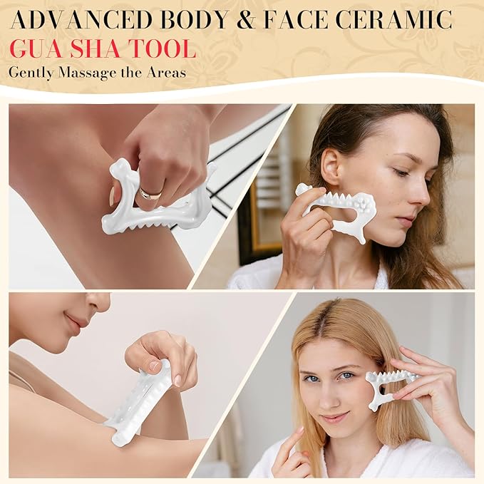 Worive 9 in 1 Ceramic Body Gua Sha Facial Tool, Korean Face Body 괄사