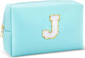 URSKYTOUS Gifts for Girls Initial Makeup Bag Personalized Cosmetic Bag with Zipper Cute Travel Toiletry Bag Waterproof PU Preppy Makeup Pouch Birthday Gift for Teen Girls Women(Blue J)