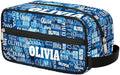 KFNHN Custom Name Makeup Bag Travel Toiletry Bag, Blue Geometric Pattern