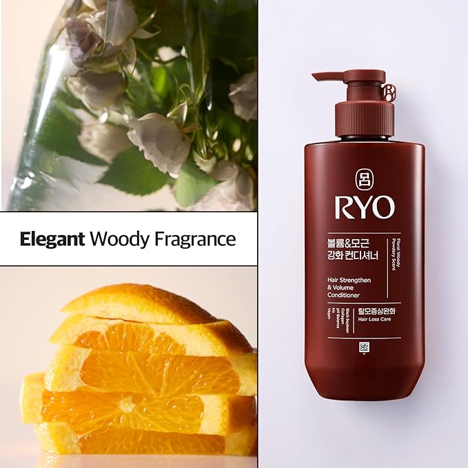 RYO Strengthen & Volume Conditioner - Rice Peptide with Korean Ginseng & Caffeine - Volumizing and Revitalizing for Fine Hair, Anti Loss Care, Strengthening hair roots, 16 Fl Oz.