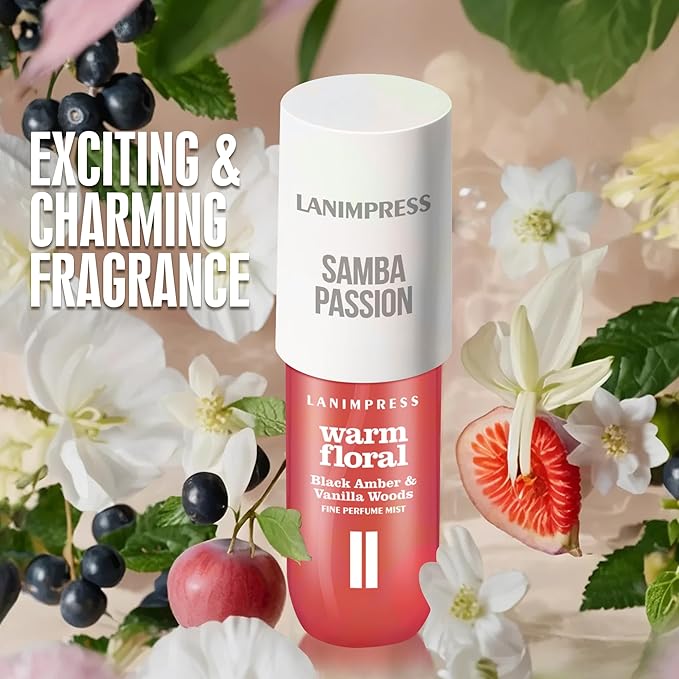 LANIMPRESS 3 FL OZ Hair and Body Fragrance Mist, Eau De Parfum for Women,Warm Aroma,Perfume No.2, Floral Fruit Scent– With Notes of Black Amber Plum,Jasmine, Vanilla,Travel Size Body Spray