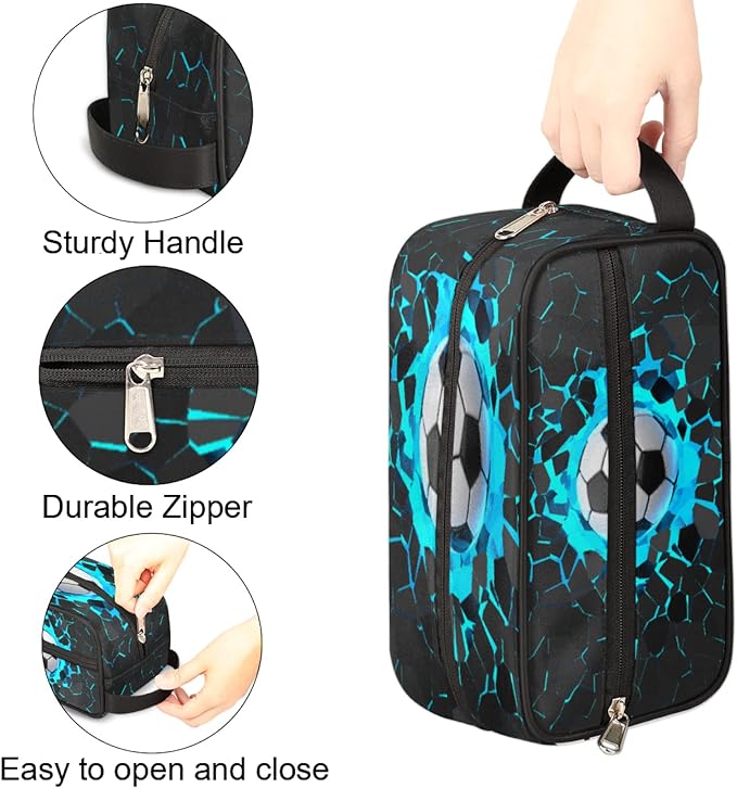Bardic 3D Light Wall Football Portable Travel Toiletry Bag, Sport Ball Dopp Kit Cosmetic Organizer Makeup Bag Shower Shaving Bag for Men Women