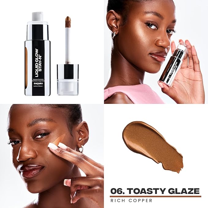 Sacheu Liquid Glow STAY-N Highlighter, Illuminator & Bronzer, Toasty Glaze