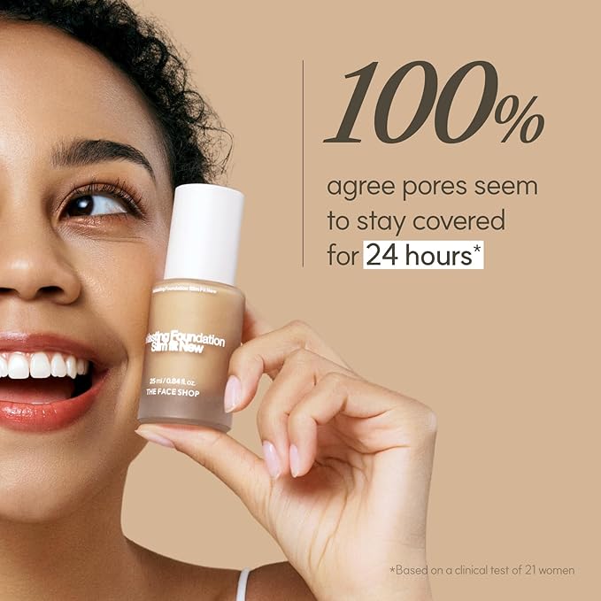 THE FACE SHOP Ink Lasting Liquid Foundation, Full Coverage, 72‑Hour Wear Semi‑Matte Finish, Makeup with Bakuchiol, W610 Coffe, 0.84 Fl. Oz.