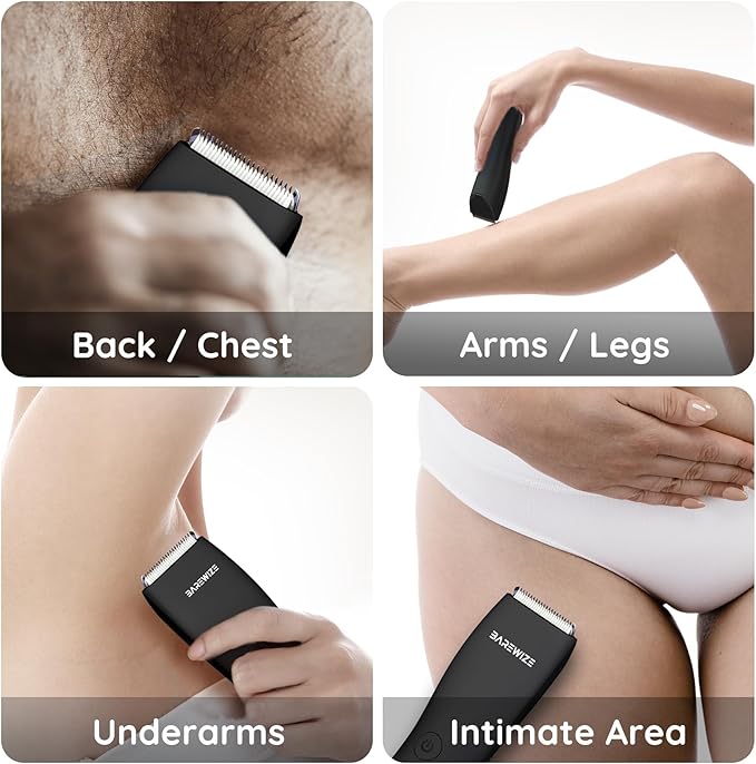 BAREWIZE Body Hair & Pubic Hair Trimmer for Men | Waterproof, USB-C Rechargeable, LED Light, Replaceable Ceramic Blade, Electric Ball Shavers, Manscape Kit, Mens Personal Groomer (Black)