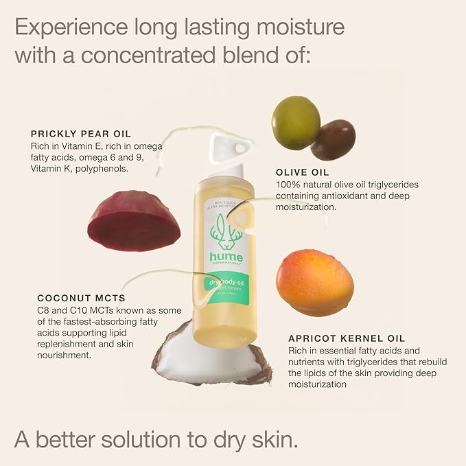 HUME SUPERNATURAL Dry Body Oil Spray - Non-Toxic Moisturizing Mist for Dehydrated or Sensitive Skin, After Shower Body Oils for Women Men, Nourishing Prickly Pear, Apricot, Fast Absorbing Plant-Based