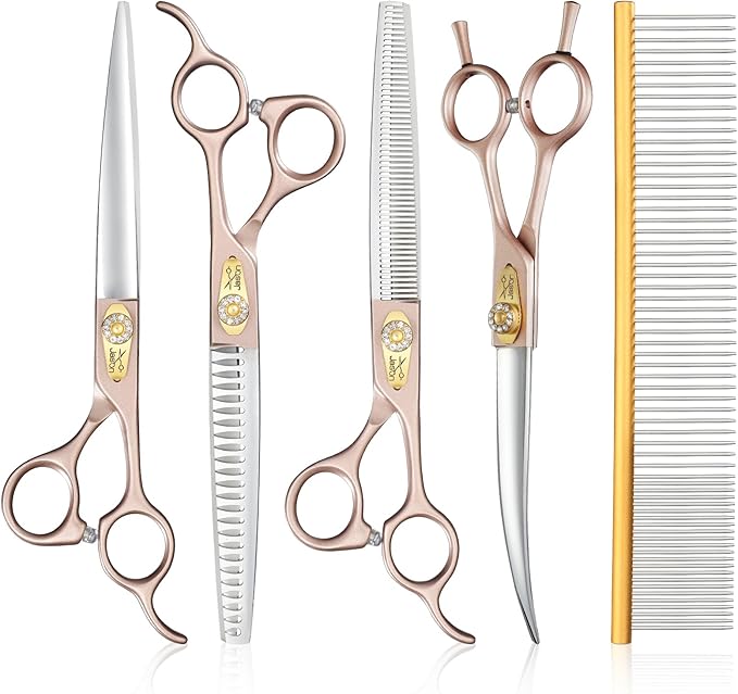 JASON Dog Grooming Scissors Kit - Professional 6 in 1 Shears 7.5" Rosegold