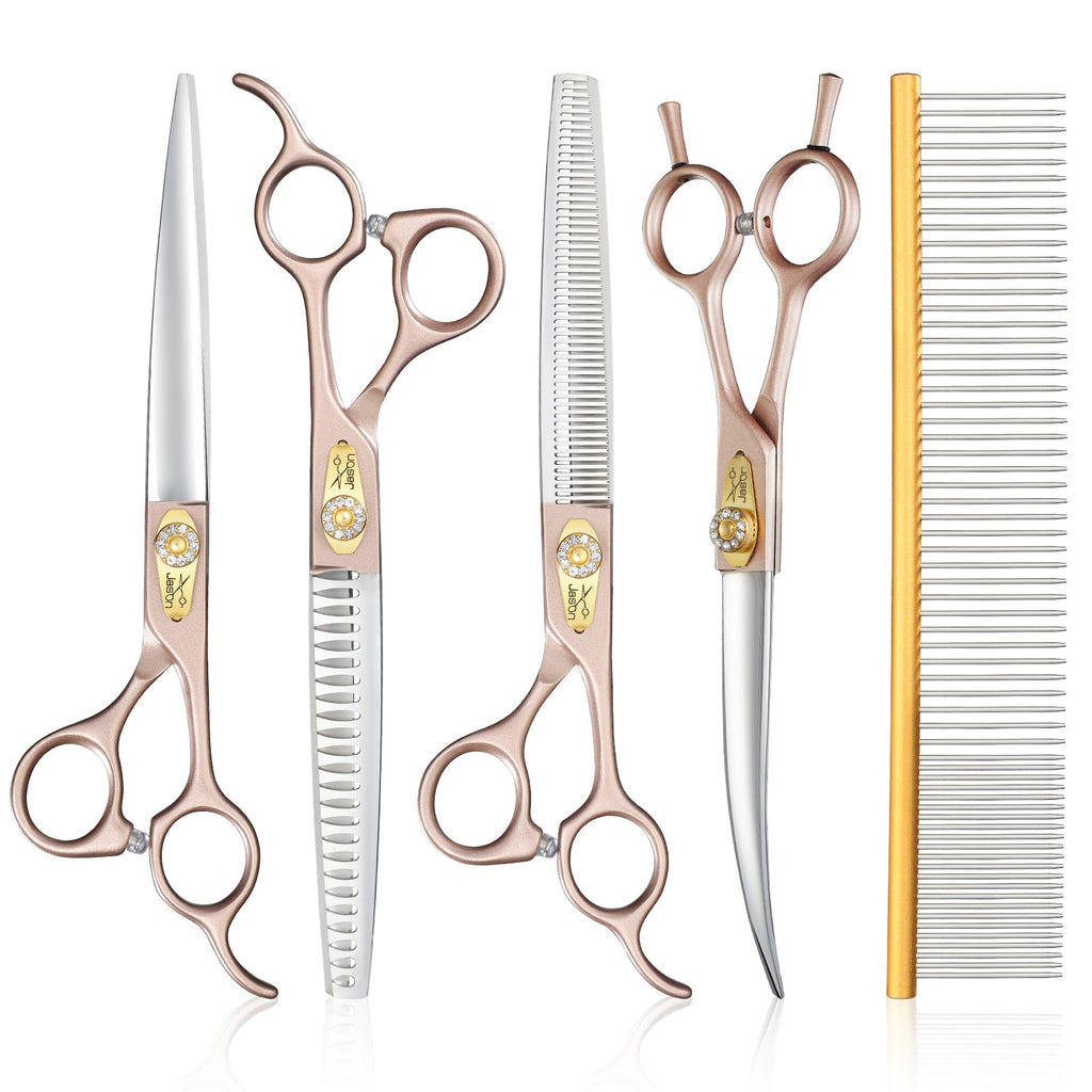 JASON Dog Grooming Scissors Kit - Professional 6 in 1 Shears 7.5" Rosegold
