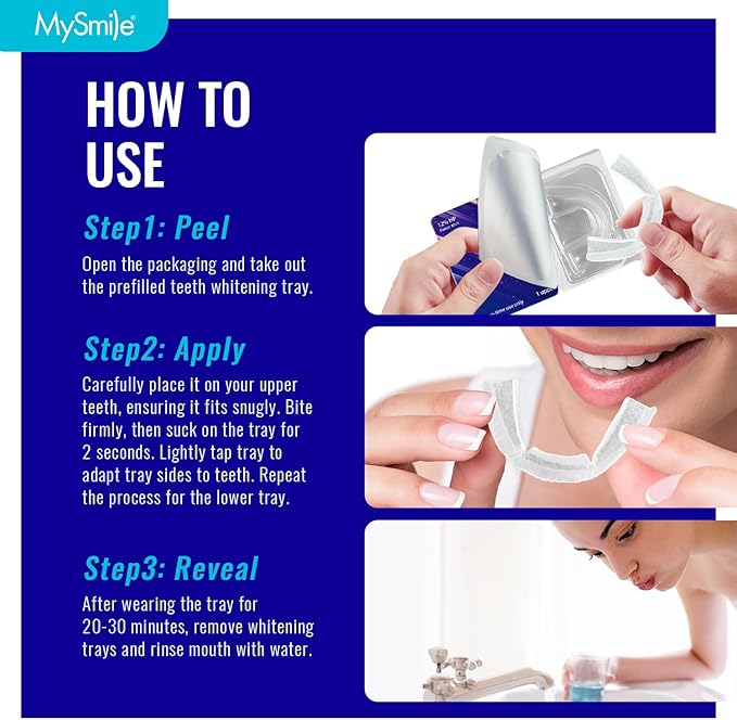MySmile 7 Treatments Prefilled Teeth Whitening Trays Kit with 12% Hydrogen Peroxide Whiter Gel for Sensitive Tooth, Fast-Result Vegan Teeth Whitener U-Wraps Tooth Stain Remover, Mint Flavor