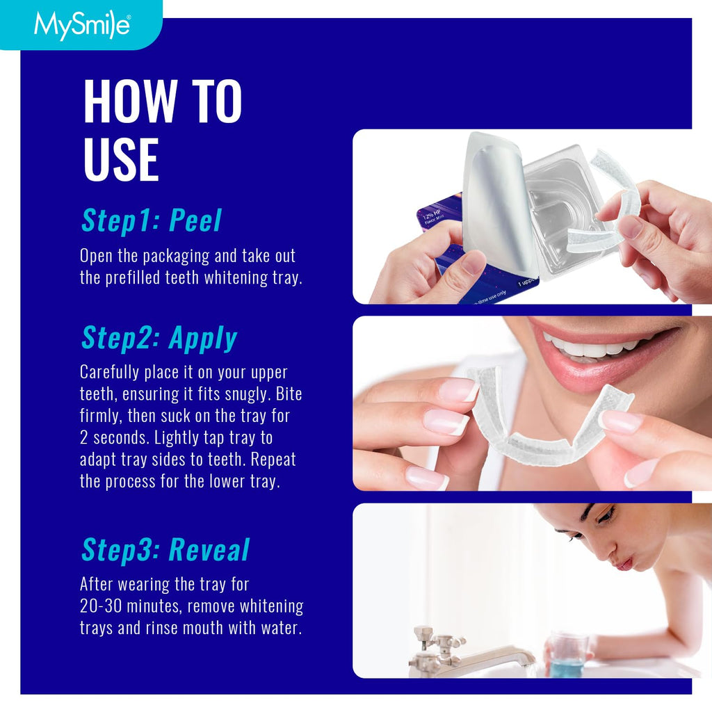 MySmile 7 Treatments Prefilled Teeth Whitening Trays Kit with 12% Hydrogen Peroxide Whiter Gel for Sensitive Tooth, Fast-Result Vegan Teeth Whitener U-Wraps Tooth Stain Remover, Mint Flavor