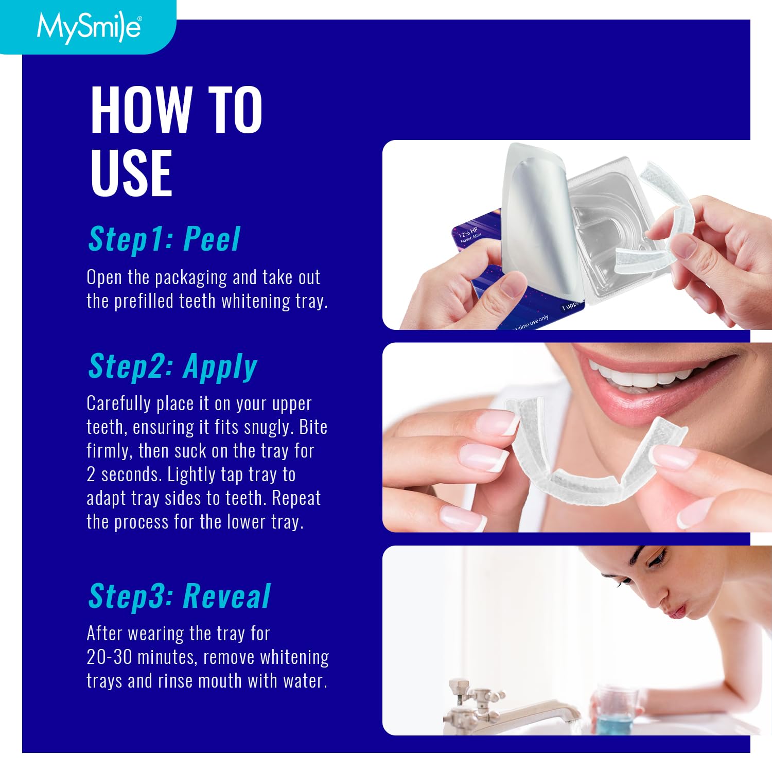 MySmile 7 Treatments Prefilled Teeth Whitening Trays Kit with 12% Hydrogen Peroxide Whiter Gel for Sensitive Tooth, Fast-Result Vegan Teeth Whitener U-Wraps Tooth Stain Remover, Mint Flavor