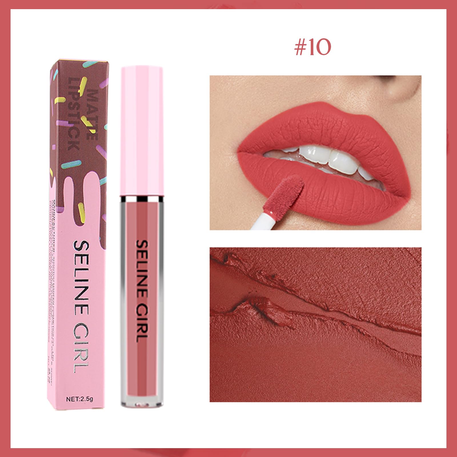 Eshioh Matte Lip Gloss, Lip Gloss Silky Smooth Finish, Lipgloss Makeup Colorful and Creamy Texture, Lipstick for Every Occasion, Lip Oil Moisturizing and Hydrated #10