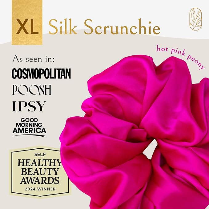 Curlfriend Oversized Mulberry Silk Scrunchies for Women, XL, Hot Pink Peony