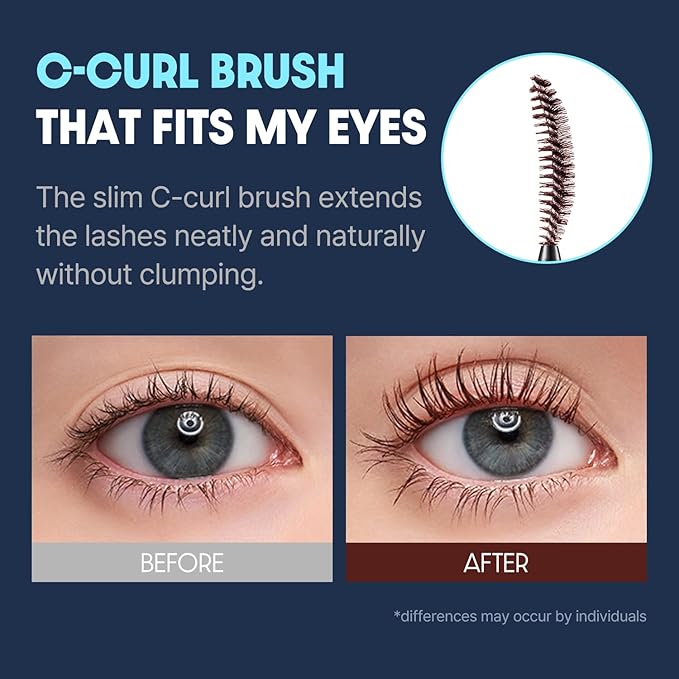 COSNORI Perfect Setting Waterproof Mascara Long&Curl 05 Royal Blue – Natural Defined Lashes with Long-Lasting Curl Hold, Deep Blue Mascara, Perfect Accent for Deep Skin Tones, 0.23fl oz