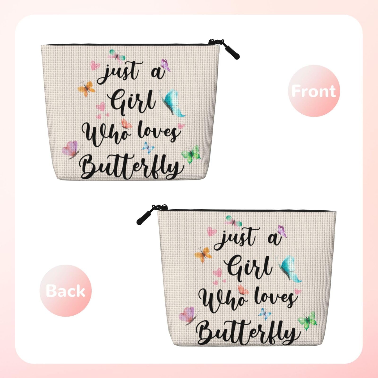 MOLAIGIN Just A Girl Who Love Butterfly Cosmetic Bag For Women, Travel Makeup Bag, Toiletry Zipper Bag, Large Capacity Aesthetic Cases