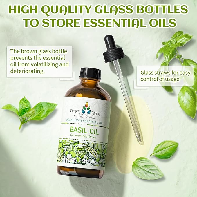 EVOKE OCCU Basil Essential Oil for Diffuser, DIY & Herbal