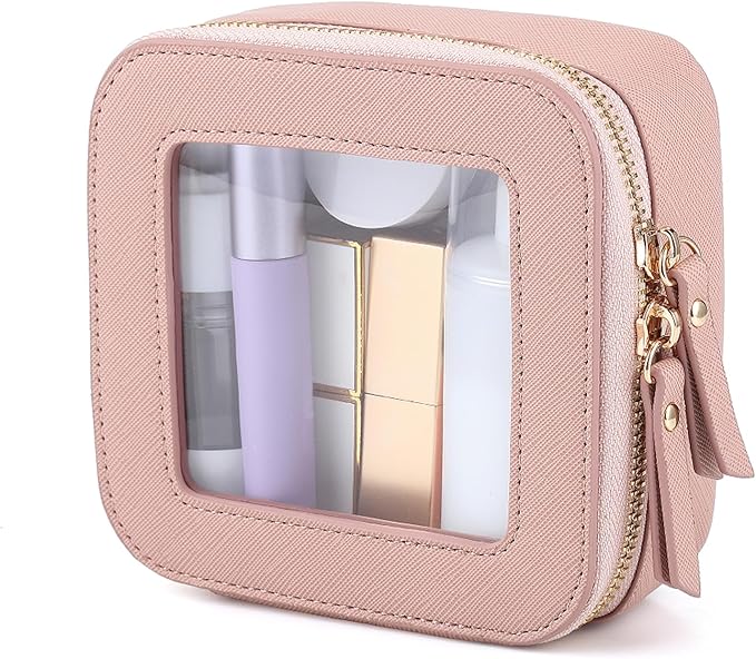 FASAOH Small Clear Makeup Bag Travel Cosmetic Case, Portable Make Up Organizer Traveling Compact Car Bag for Essentials Transparent Toiletry Bag with Zipper