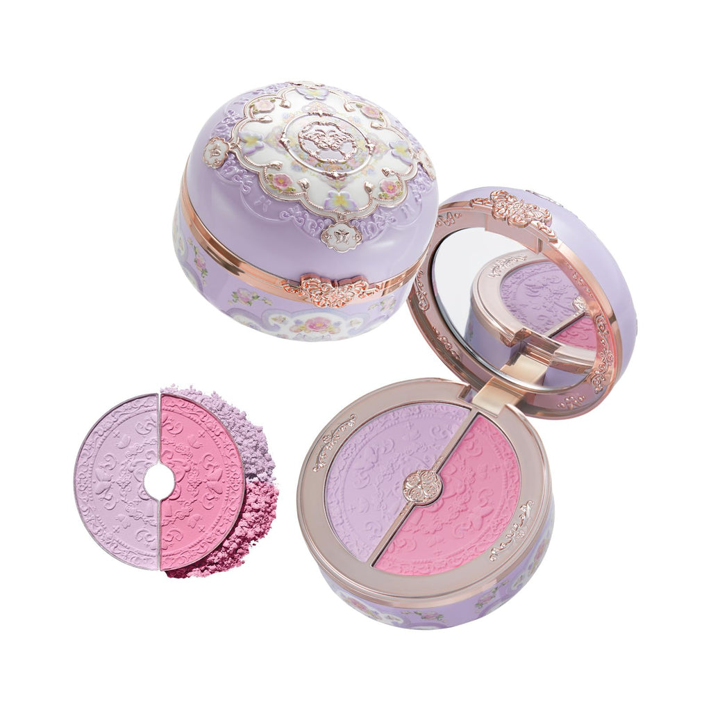Flower Knows Butterfly Cloud Collar Rouge Box Highlighting & Blush Duo Powder,Purple+Berry Two Tone Matte Blush for Cheeks Bulidable & Blendable,0.21 Oz(04 Fluttering Romance)