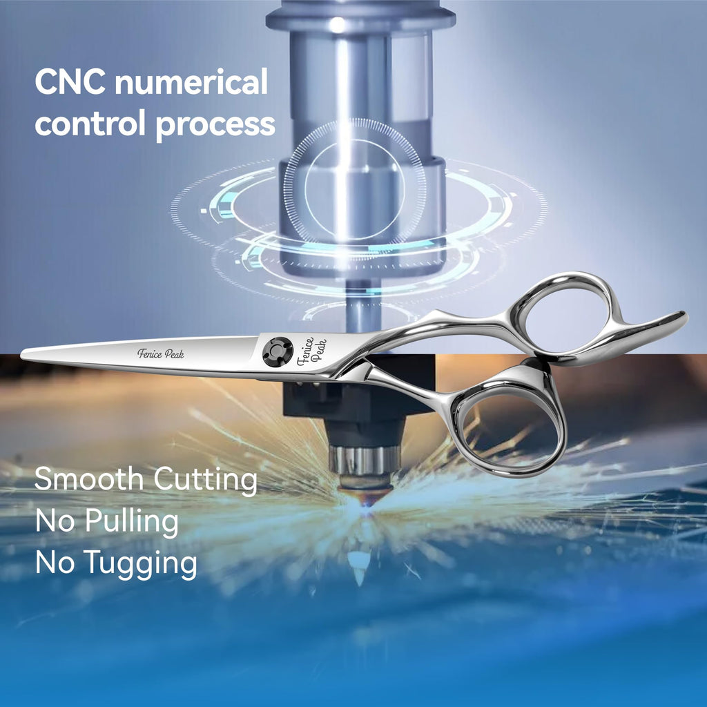 Fenice Peak CNC Professional Hair Cutting Scissors 6.0 Inch Sharp Convex Blade Barber Shears Made of VG10 Japanese Stainless Steel with Adjustment Screw for Salon Hairdressing and Home User