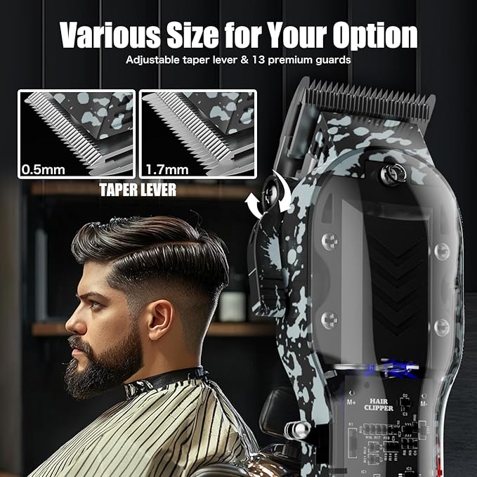 Tuanchuanrp Professional Hair Clippers for Men, Cordless Barber kit for Hair Cutting & Grooming, Hair Clippers and Trimmer Set for Barber Haircut with LED Display, 8 Fade Taper Combs(Black Set)