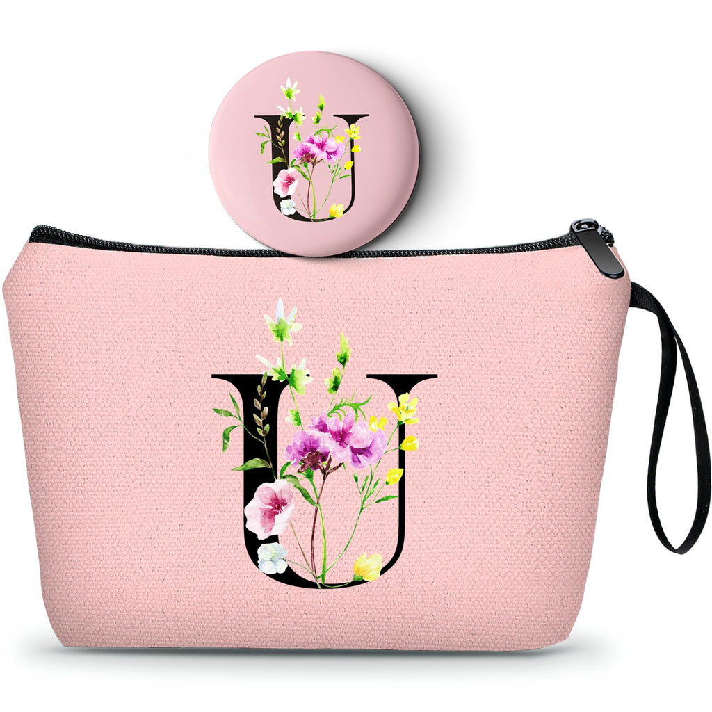 Birthday Thank You Appreciation Monogrammed Gifts for Mom Aunt Teacher Sister Friend Coworkers Bride Bridesmaid Makeup Cosmetic Bag with Mirror Mothers Day Christmas Graduation U