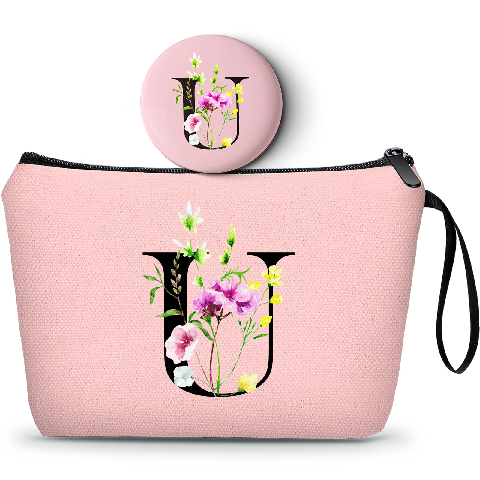 Birthday Thank You Appreciation Monogrammed Gifts for Mom Aunt Teacher Sister Friend Coworkers Bride Bridesmaid Makeup Cosmetic Bag with Mirror Mothers Day Christmas Graduation U