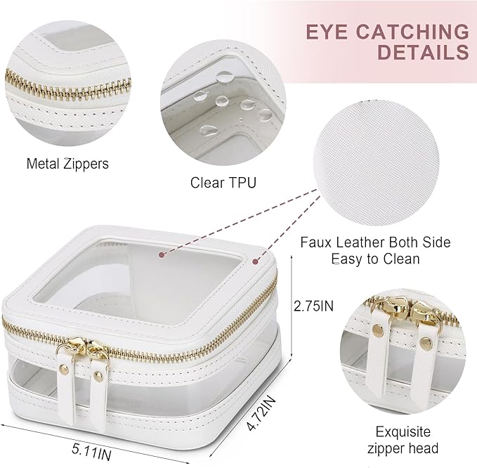 Pinkmik Travel Makeup Bag Set Portable Clear Cosmetic & Toiletry Case Women's Purse Organizer and Car Essentials with Zipper (White, L+MINI)