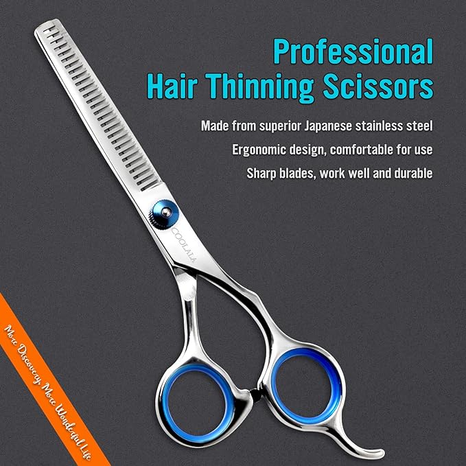 COOLALA Stainless Steel Hair Cutting Scissors Thinning Shears 6.5 Inch Professional Salon Barber Haircut Scissors Family Use for Man Woman Adults Kids