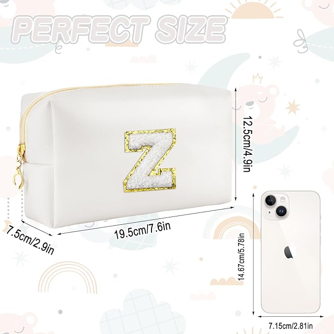 URSKYTOUS Gifts for Girls Initial Makeup Bag Personalized Cosmetic Bag with Zipper Cute Travel Toiletry Bags Waterproof PU Preppy Makeup Pouch Birthday Gift for Teen Girls Women(White Z)