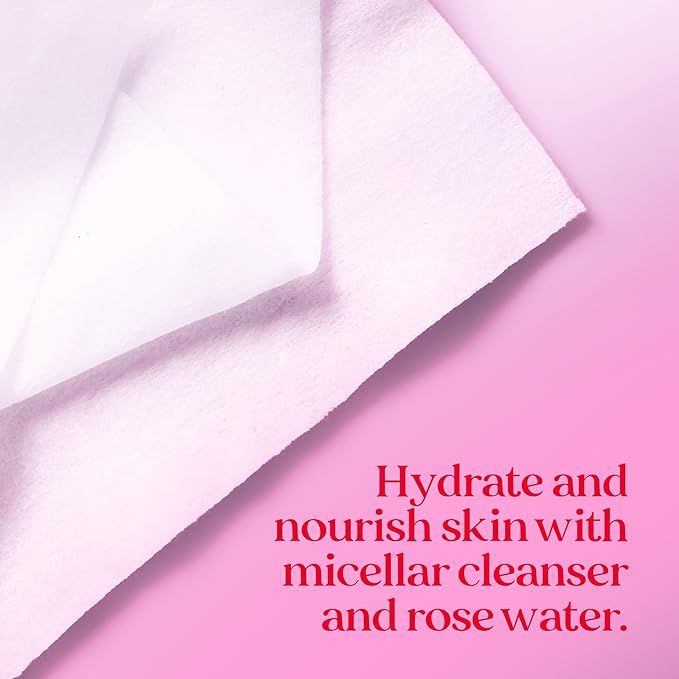 Burts Bees Micellar Rose Water Facial Towelettes, 100% Plant Based Cloth; 99% Natural Origin; Remove Makeup, Cleanse, Hydrate; No Greasy, Oily Residue; All Skin Types; 30 Ct, Pack of 3 (Pack May Vary)