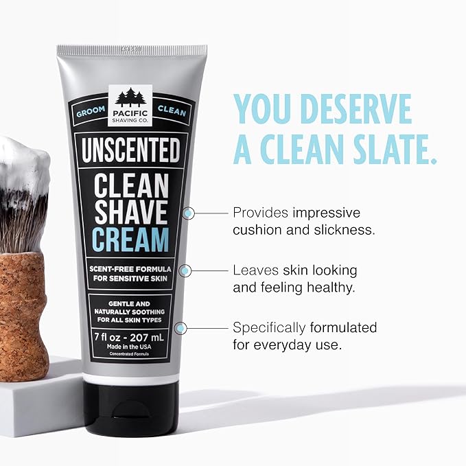 Pacific Shaving Company Clean Men's Sensitive Shaving Cream, 7 Oz (2 Pack)