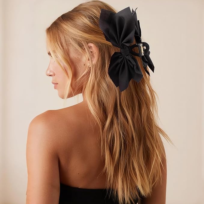 Hadutrek Bow Claw Clips Bow Hair Clips Black White Paisley 2PCS Big Hair Bows for Women Butterfly Styling Large Hair Clips for Thick Hair for Girls Hair Accessories for Teen Gifts for Ladies