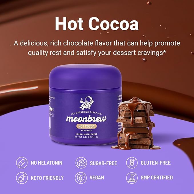 MoonBrew Magnesium Hot Cocoa Sleep Aid - Sugar-Free Calming Drink Mix - 1PK