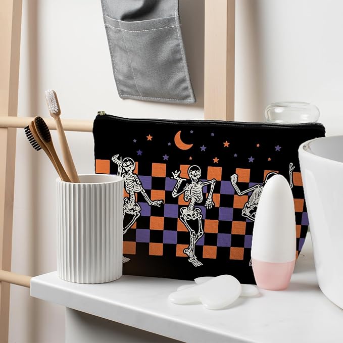 RYYCDOI Gothic Skeleton Makeup Pouch - Witchy & Dark Academia Design, Perfect for Halloween Gifts