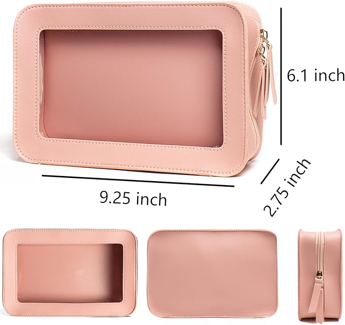 FFpaw Clear Makeup Bag, Pink Travel Makeup Pouch Toiletry Bag for Women Waterproof Small Cosmetic Bag Case Small Make Up Bag with Zipper Car Organizer Car Essentials for Women Men