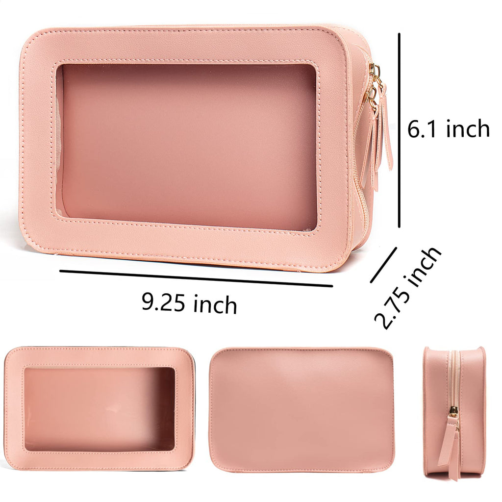 FFpaw Clear Makeup Bag, Pink Travel Makeup Pouch Toiletry Bag for Women Waterproof Small Cosmetic Bag Case Small Make Up Bag with Zipper Car Organizer Car Essentials for Women Men